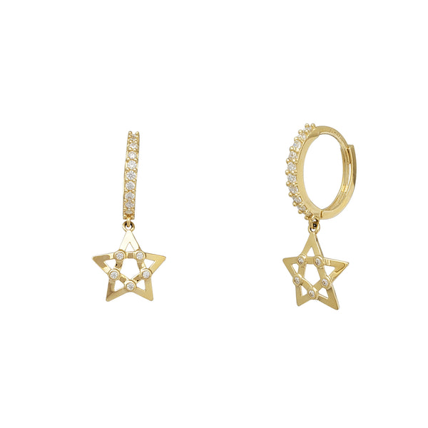 Zirconia Bezel Star Dangling Huggie Earrings (14K)