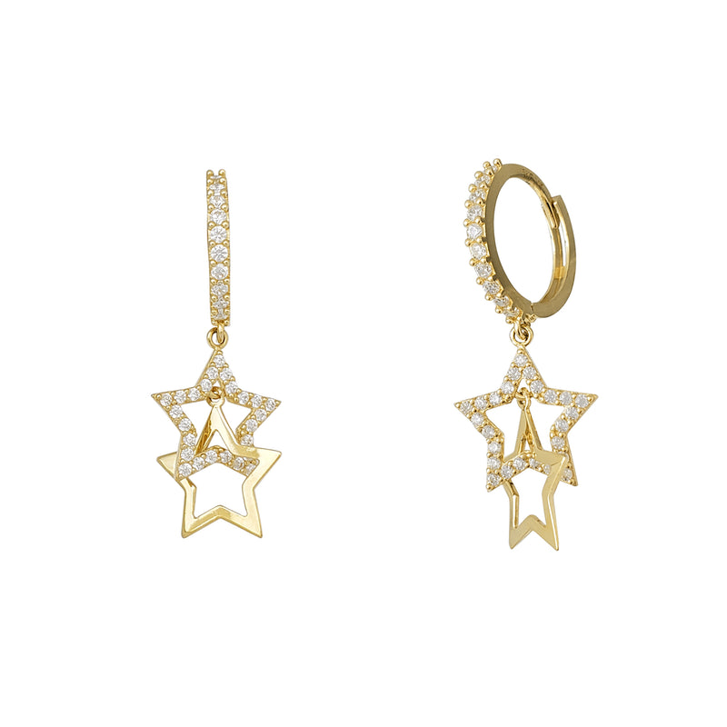 Zirconia Dangling Stars Dangling Earrings (14K)