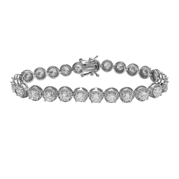 Zirconia Round Halo Tennis Bracelet (Silver)