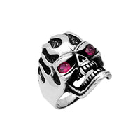 Antique Finish Flaming Skull Ring (Silver)