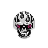 Antique Finish Flaming Skull Ring (Silver)