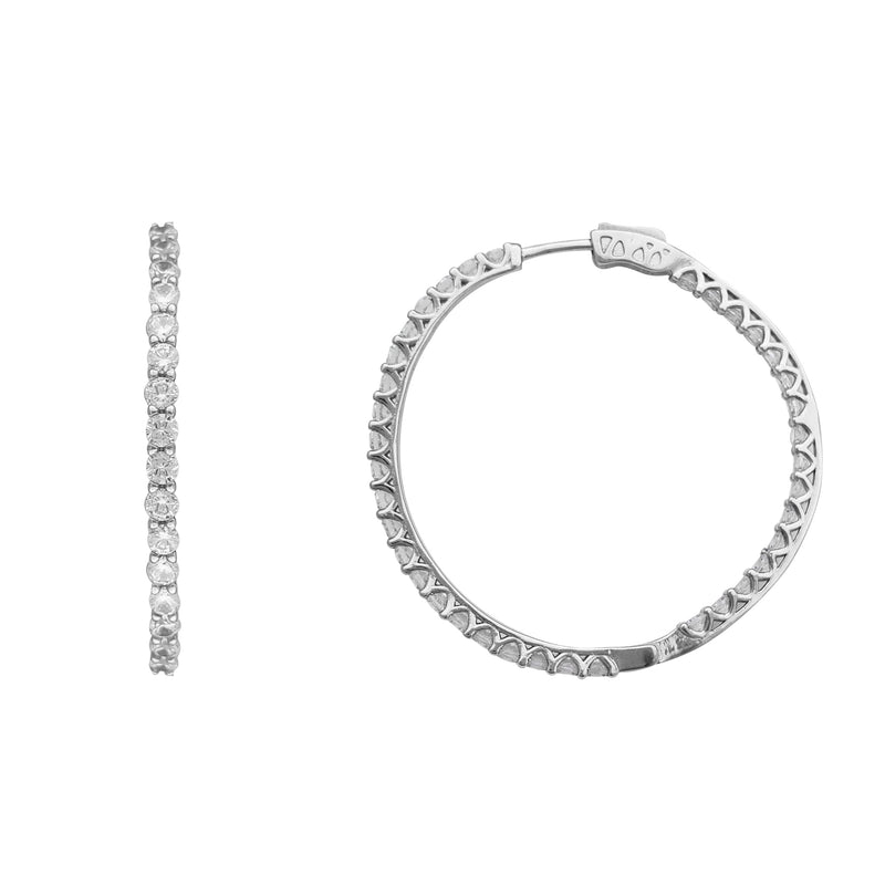 Zirconia One Row Inside-Out Hoop Earrings (Silver)