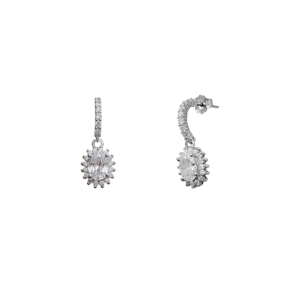 Zirconia Halo Teardrop Dangling Earrings (Silver)