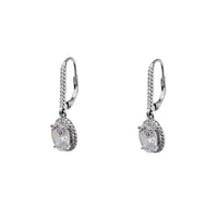 Zirconia Halo Oval Dangling Earrings (Silver)