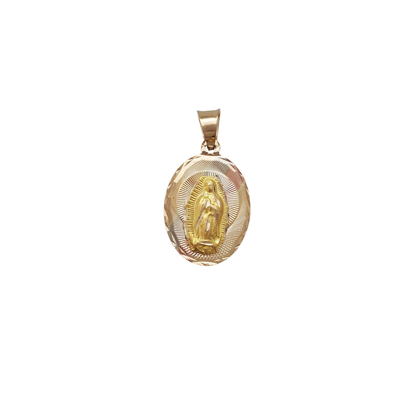 Tricolor Virgin Mary Oval Pendant (14K)