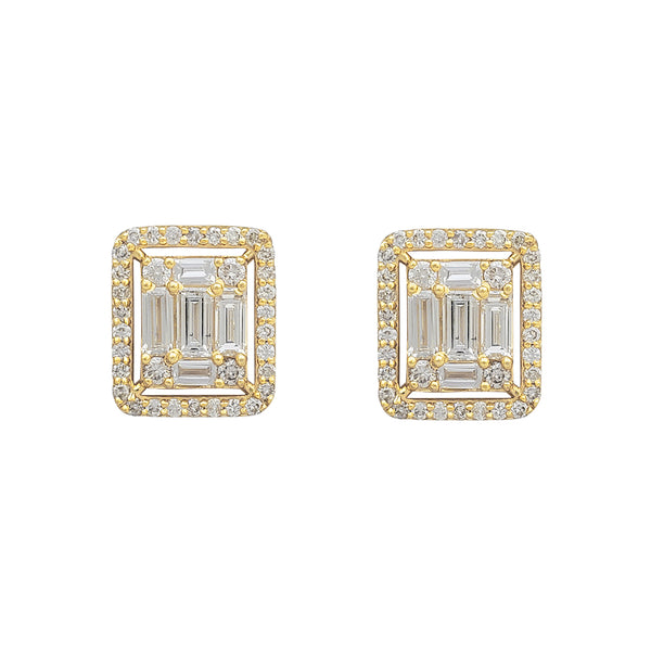 Diamond Cluster Rectangle Stud Earrings (14K)