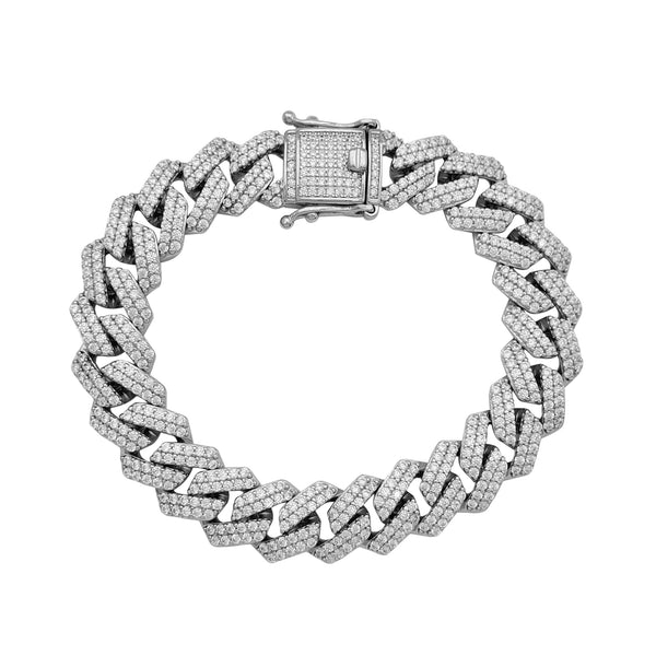 Iced-Out Edged Cuban Bracelet (Silver)