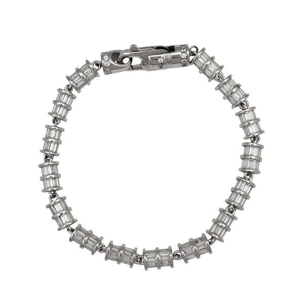 Iced-Out Baguettes Cylinder Round Bracelet (Silver)