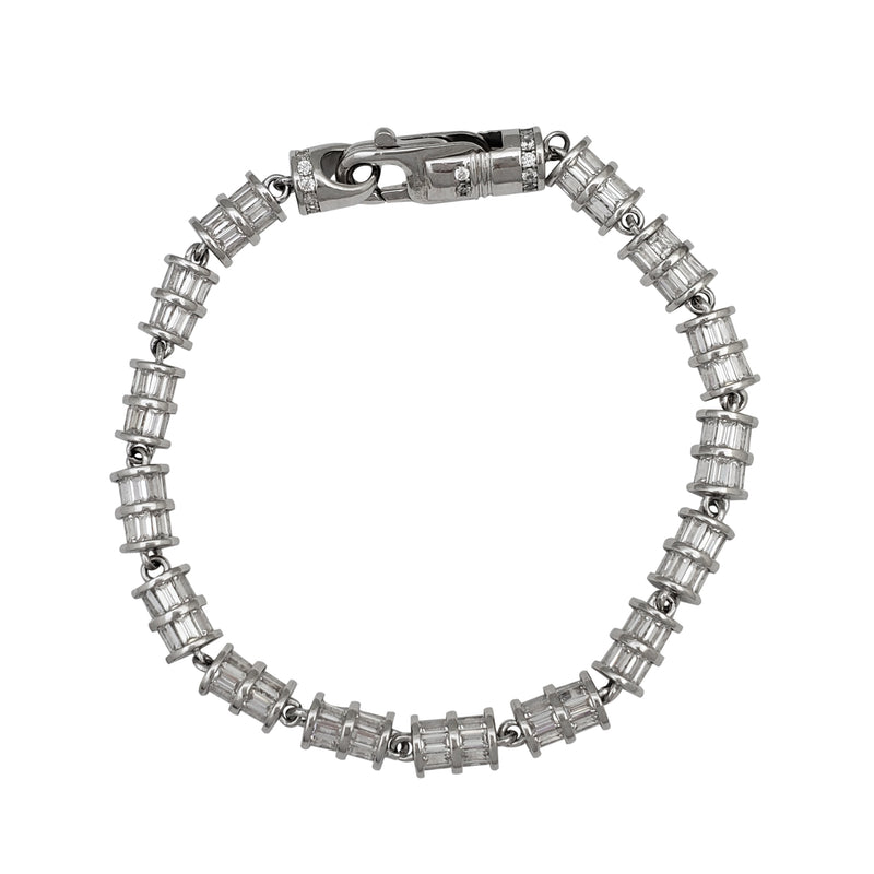 Iced-Out Baguettes Cylinder Round Bracelet (Silver)