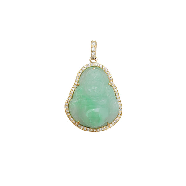 VS Diamond Laughing Buddha Jade Pendant (14K)