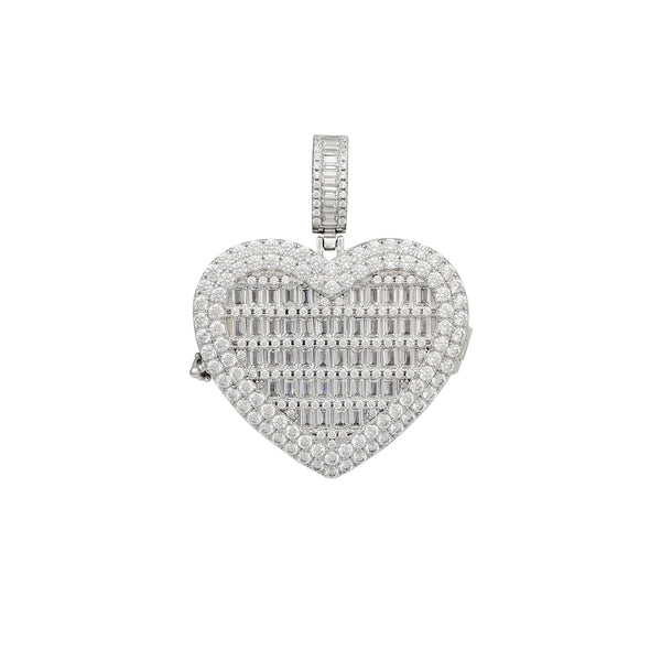 Zirconia Heart Locket Memorial Picture Pendant (Silver)