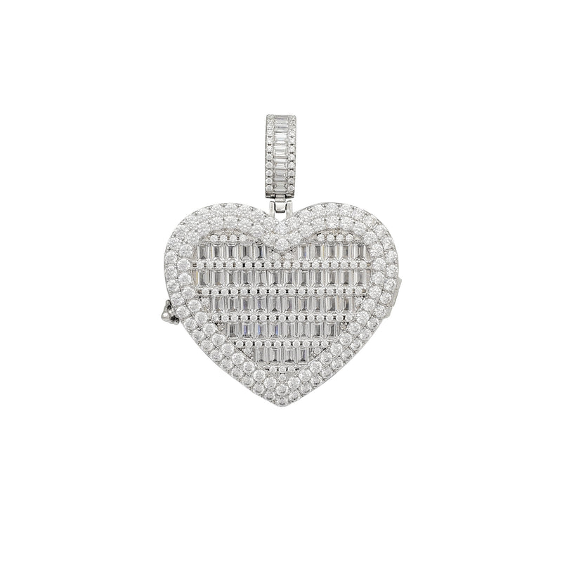 Zirconia Heart Locket Memorial Picture Pendant (Silver)