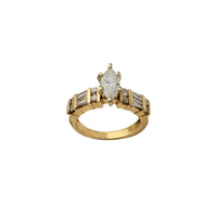 Diamond Marquise Stack Baguettes & Round Engagement Ring (14K)