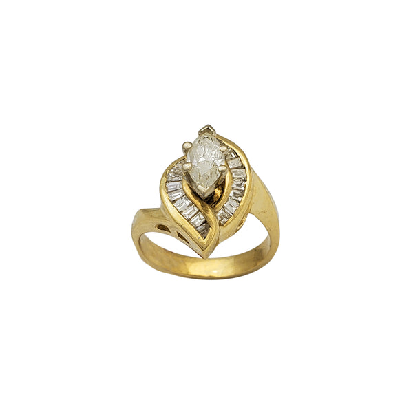 Diamond Marquise Halo Baguettes Engagement Ring (14K)