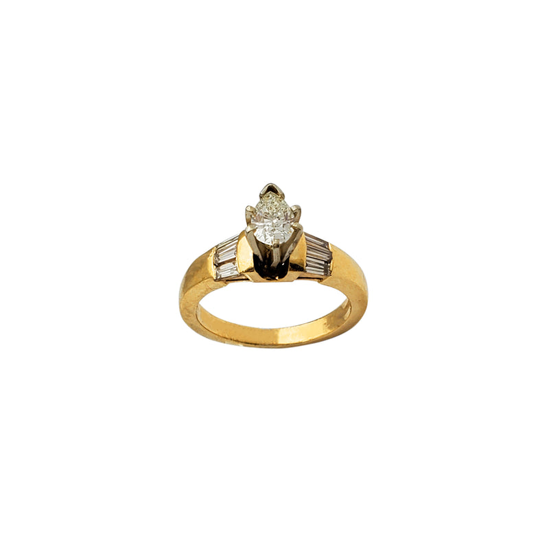 Diamond Teardrop & Baguettes Engagement Ring (14K)