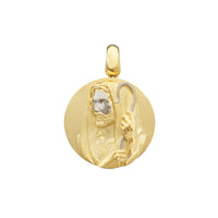 Two-Tone Glossy-Matte Textured Jesus Medallion Pendant (14K)