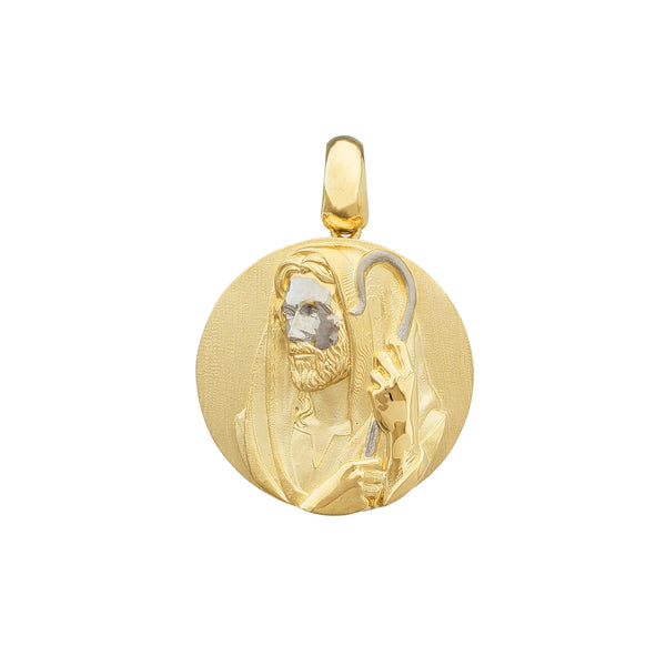 Two-Tone Glossy-Matte Textured Jesus Medallion Pendant (14K)