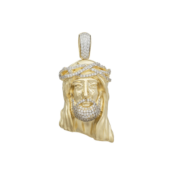 Zirconia Glossy-Matte Textured Jesus Head Pendant (14K)