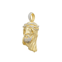 Zirconia Glossy-Matte Textured Jesus Head Pendant (14K)