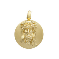 Glossy-Brushed Finish Textured Jesus Head Medallion Pendant (14K)