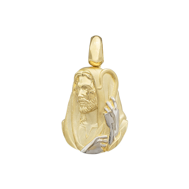 Glossy-Matte Textured Jesus w/ Staff Pendant (14K)