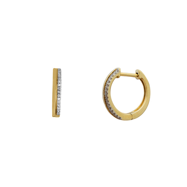 Diamond Glossy/Micropave Huggie Earrings (14K)