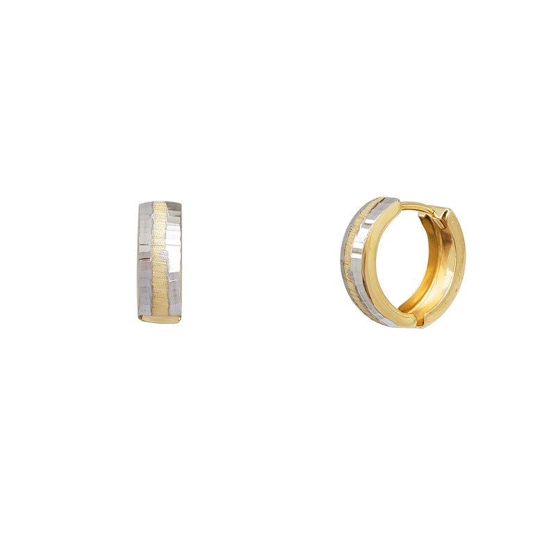 Two-Tone Faceted Huggie Earrings (14K)