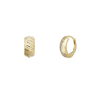 Glossy Two-Tone Ridged-cuts Huggie Earrings (14K)