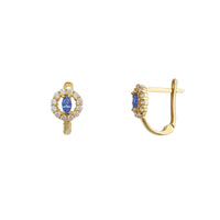 Zirconia Halo Blue Marquise Huggie Earrings (14K)