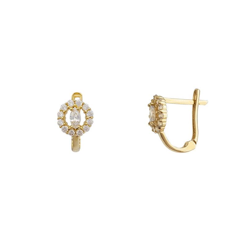 Zirconia Halo Marquise Huggie Earrings (14K)