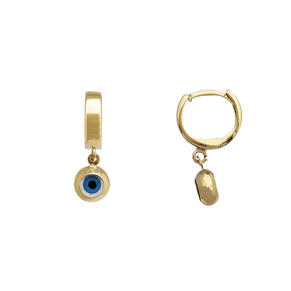 Round Evil Eyes Dangling Huggie Earrings (14K)