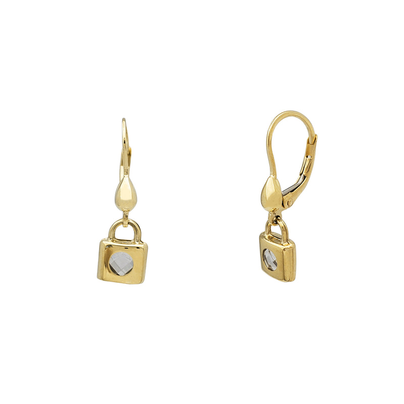 Zirconia Dangling Padlock Huggie Earrings (14K)