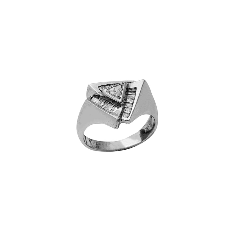 Diamond Triangle Baguettes & Trilliant Ring (14K)