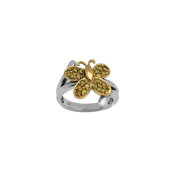 Yellow Diamond Two-Tone Butterfly Ring (14K)