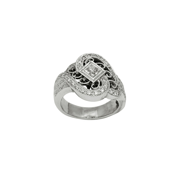 Diamond Milgrain Filigree Textured Engagement Ring (14K)