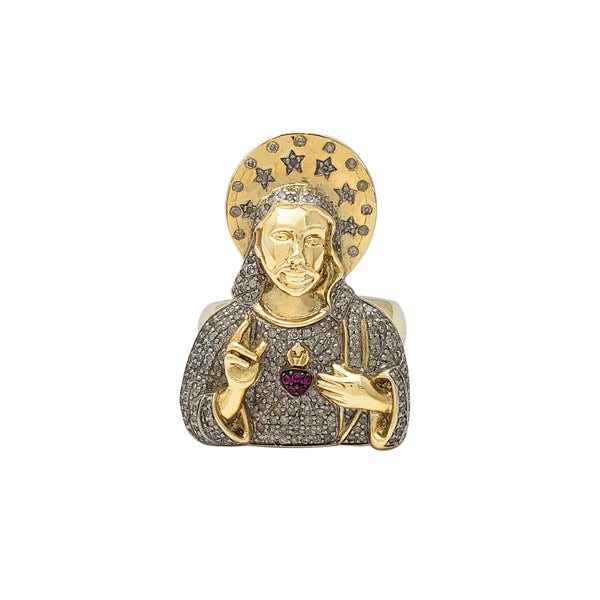 Diamond Sacred Heart Jesus Ring (14K)