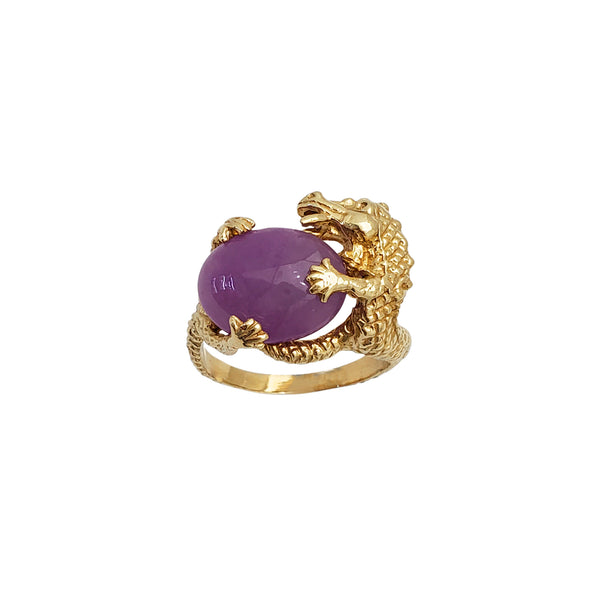 Purple Jade Dragon Ring (14K)