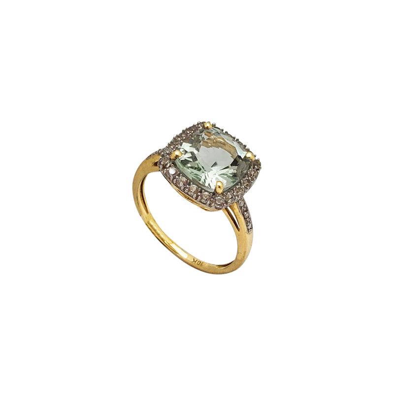 Diamond & Light Aquamarine Cushion-Shape Engagement Ring (10K)