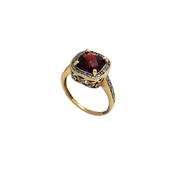 Diamond & Garnet Cushion-Shape Engagement Ring (14K)