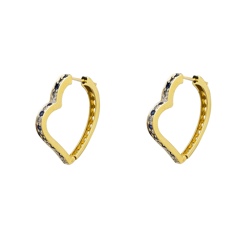 Diamond & Sapphire Heart-Shape Hoops Earrings (14K)