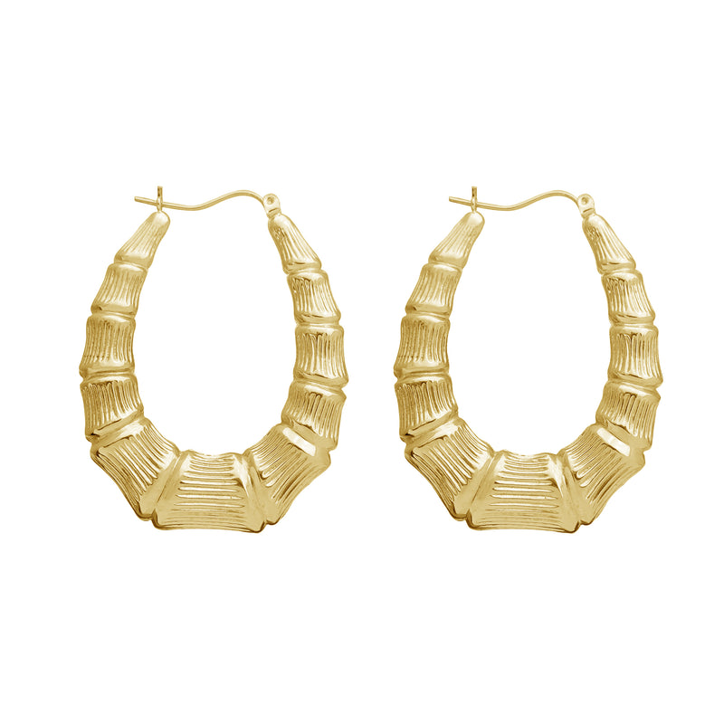 Bamboo Oval Hoops Earrings (10K)