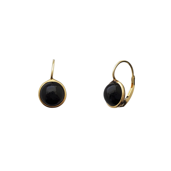 Cabochon Black Onyx Dangling Earrings (14K)