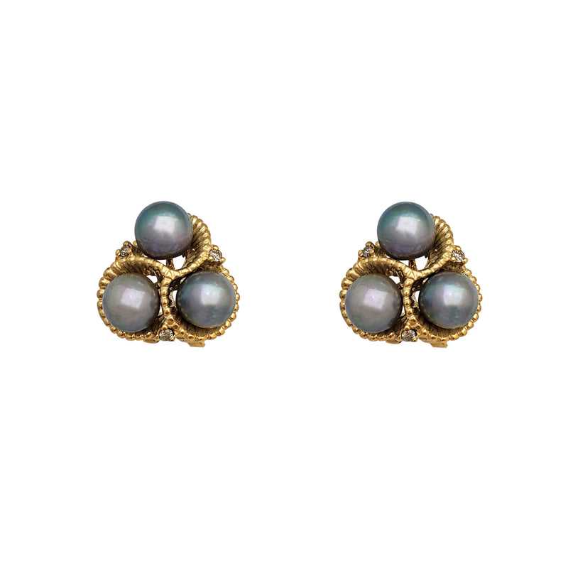 Diamond & South Sea Pearl Omega-Back Earrings (14K)