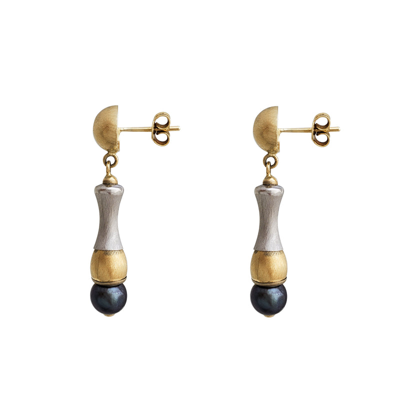 Brushed-Finish  South Sea Pearl Stud Dangling Earrings (14K)