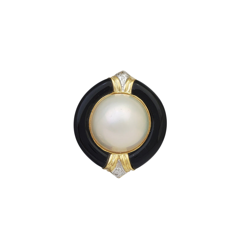 Black Onyx & Pearl Omega-Back Earrings (14K)