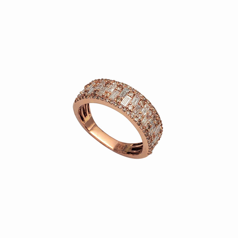 Diamond Zigzag Baguettes & Round Band Ring (14K)