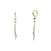 Tricolor Hearts & Cable-Link Fancy Drop Earrings (14K)