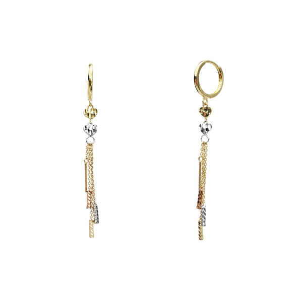 Tricolor Hearts & Cable-Link Fancy Drop Earrings (14K)