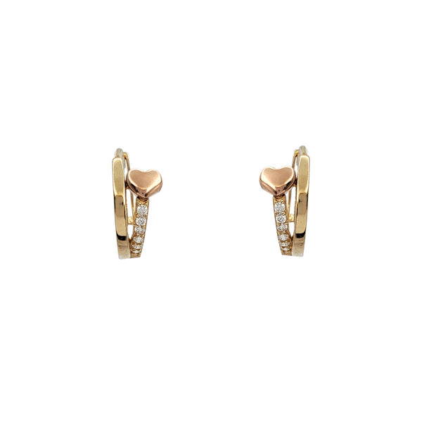 Zirconia Two-Tone Heart Huggie Earrings (14K)