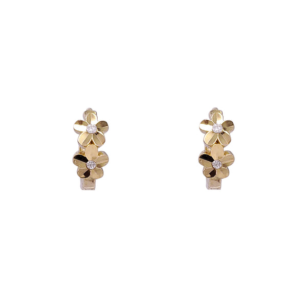 Zirconia Flowers Huggie Earrings (14K)